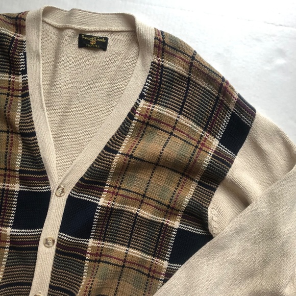Vintage Oversized Beige Plaid Knit 